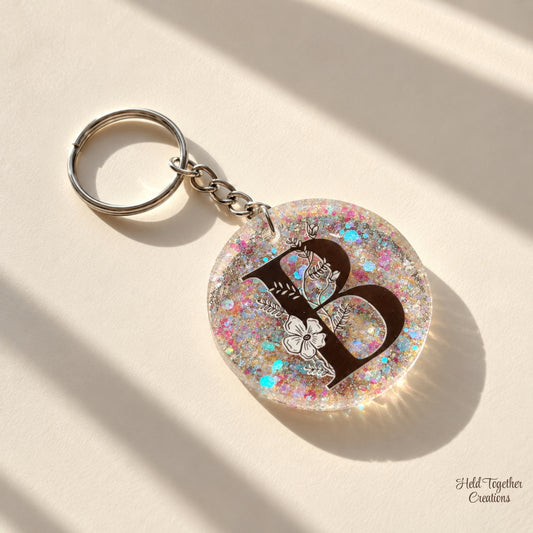 Confetti Bloom Resin Initial Bag Tag