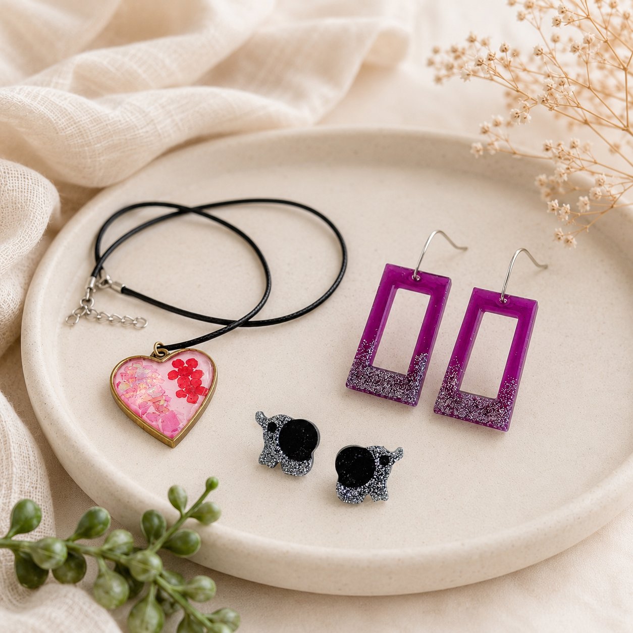 Resin Earrings & Necklaces
