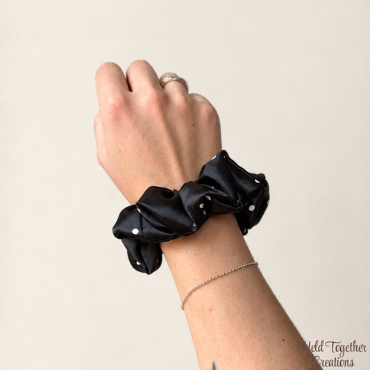 Black Spot Satin Scrunchie