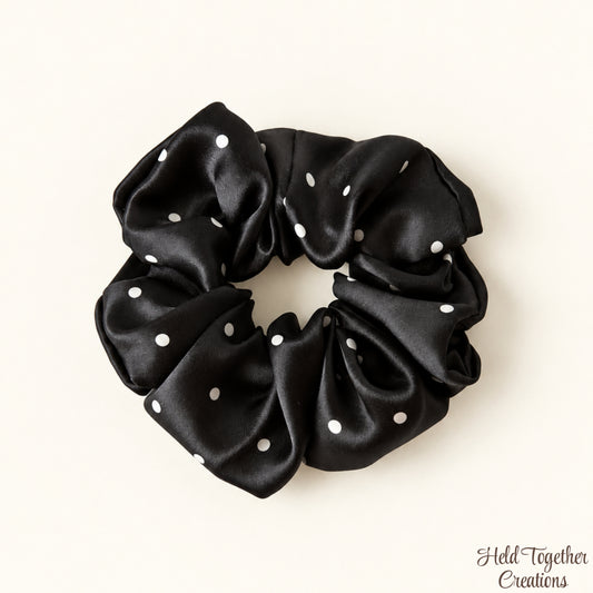 Black Spot Satin Scrunchie