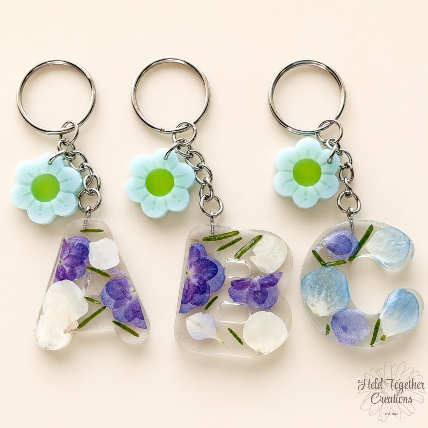 Blue Bloom Resin Initial Keyring