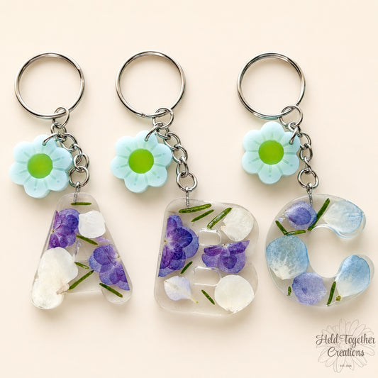 Blue Bloom Resin Initial Keyring