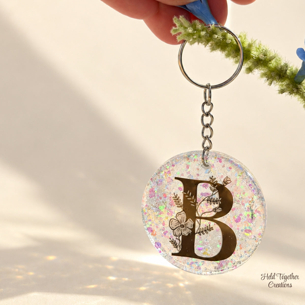 Confetti Bloom Resin Initial Bag Tag