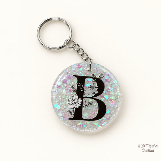 Confetti Bloom Resin Initial Bag Tag