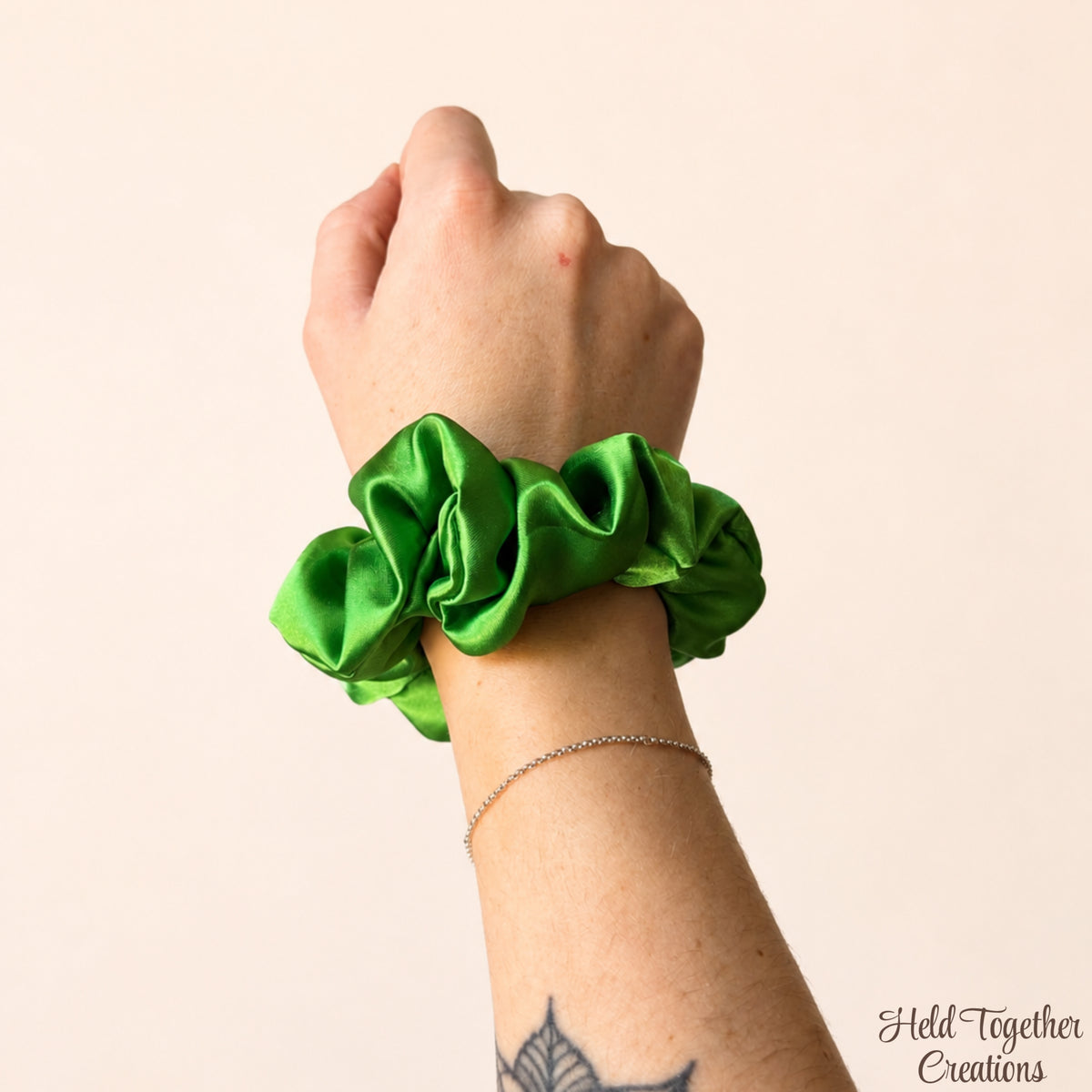 Green Satin Scrunchie