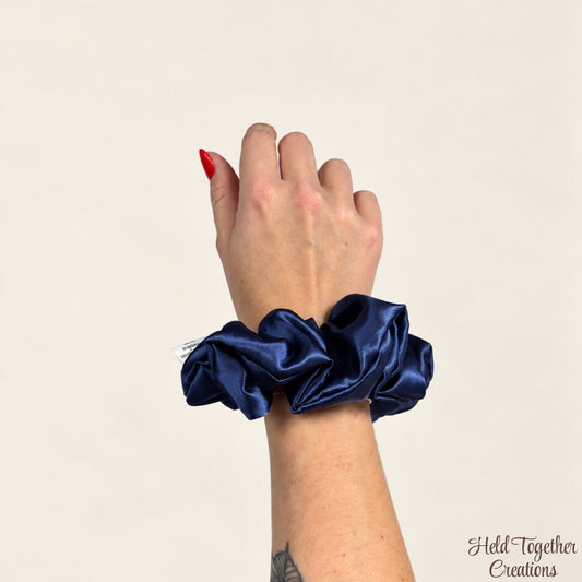 Navy Satin Scrunchie