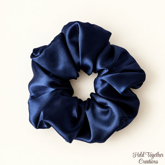 Navy Satin Scrunchie