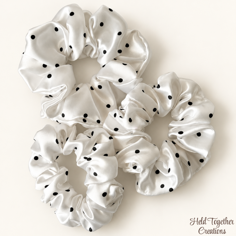 Pearl Spot Satin Scrunchie