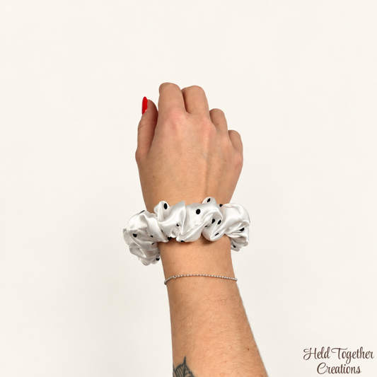 Pearl Spot Satin Scrunchie