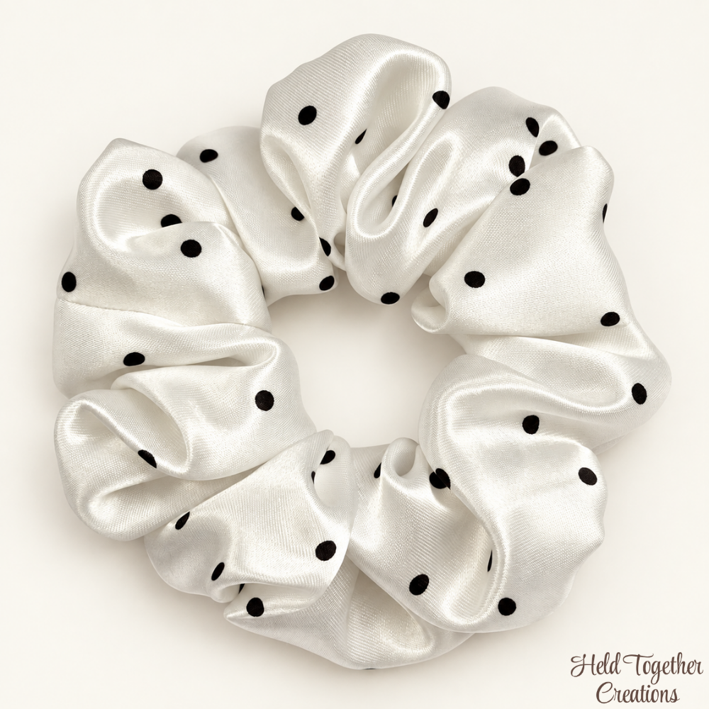 Pearl Spot Satin Scrunchie