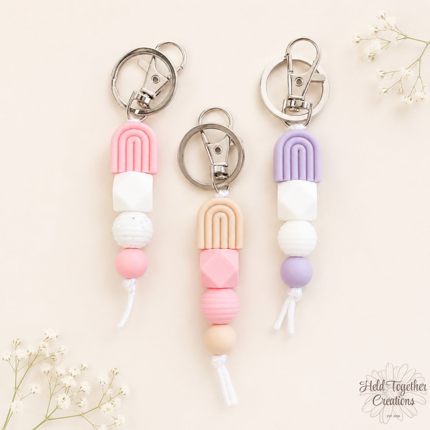 Rainbow Arch Silicone Bead Keyring