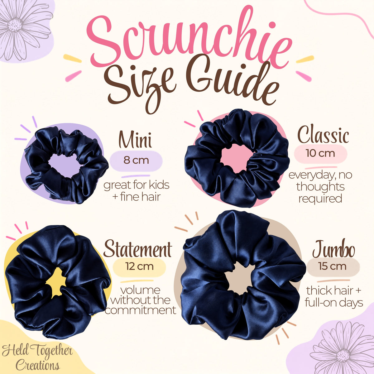 Navy Satin Scrunchie